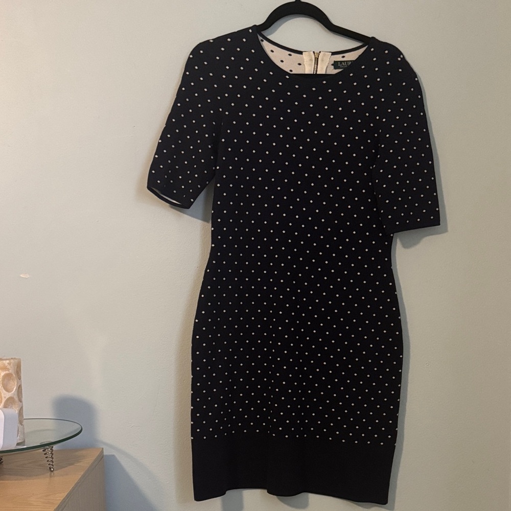 Lauren Navy and White Polka Dot Dress